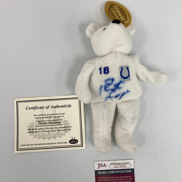Salvino's Bammers #18 Peyton Manning Signed Indianapolis Colts Beanie Bear JSA