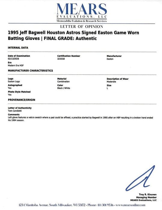 1997 Jeff Bagwell Houston Astros Twice-Signed Game-Used Batting Gloves PSA MEARS
