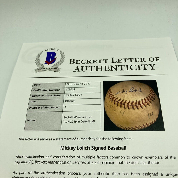 Mickey Lolich Signed Career Win No. 155 Final Out Game Used Baseball Beckett COA