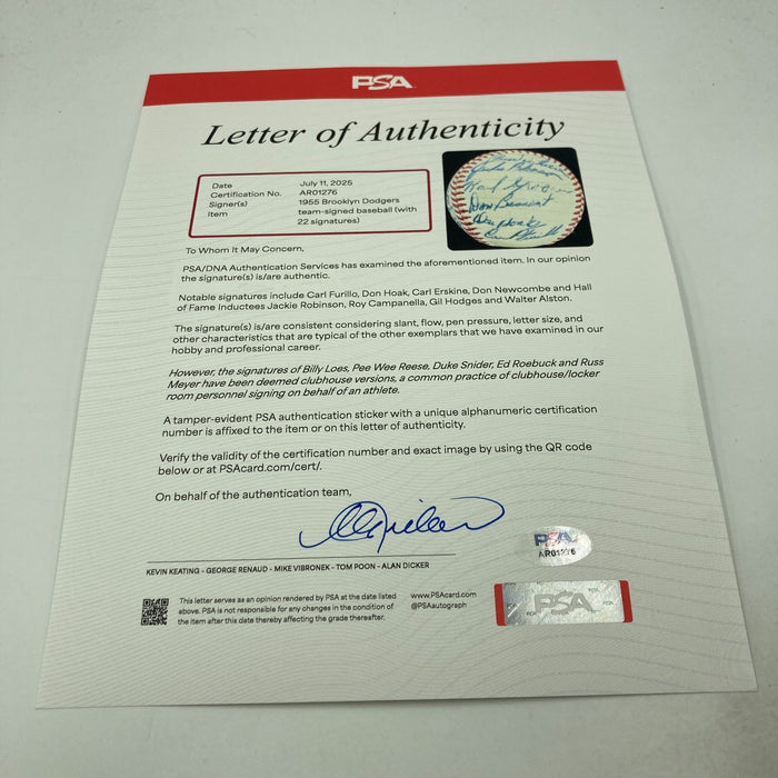 1955 Brooklyn Dodgers W.S. Champs Team Signed Baseball Jackie Robinson PSA DNA