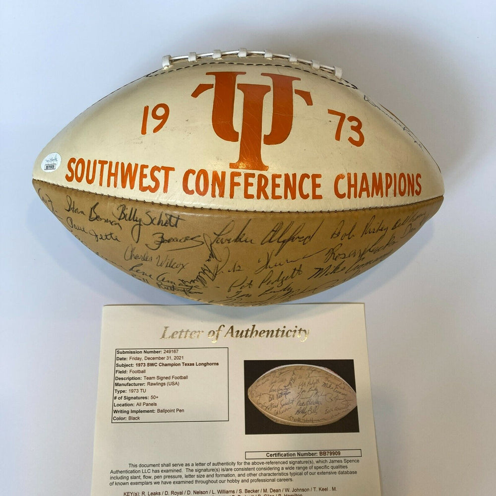 1973 Texas Longhorns SWC Champions Team Signed Football 50+ Sigs JSA COA