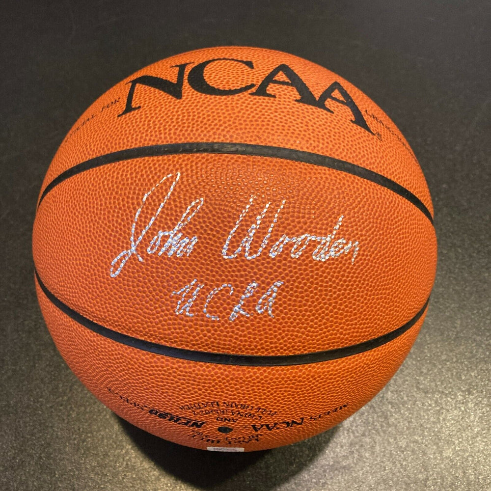 John Wooden UCLA & Bill Walton Signed Official NCAA Basketball PSA DNA Sticker
