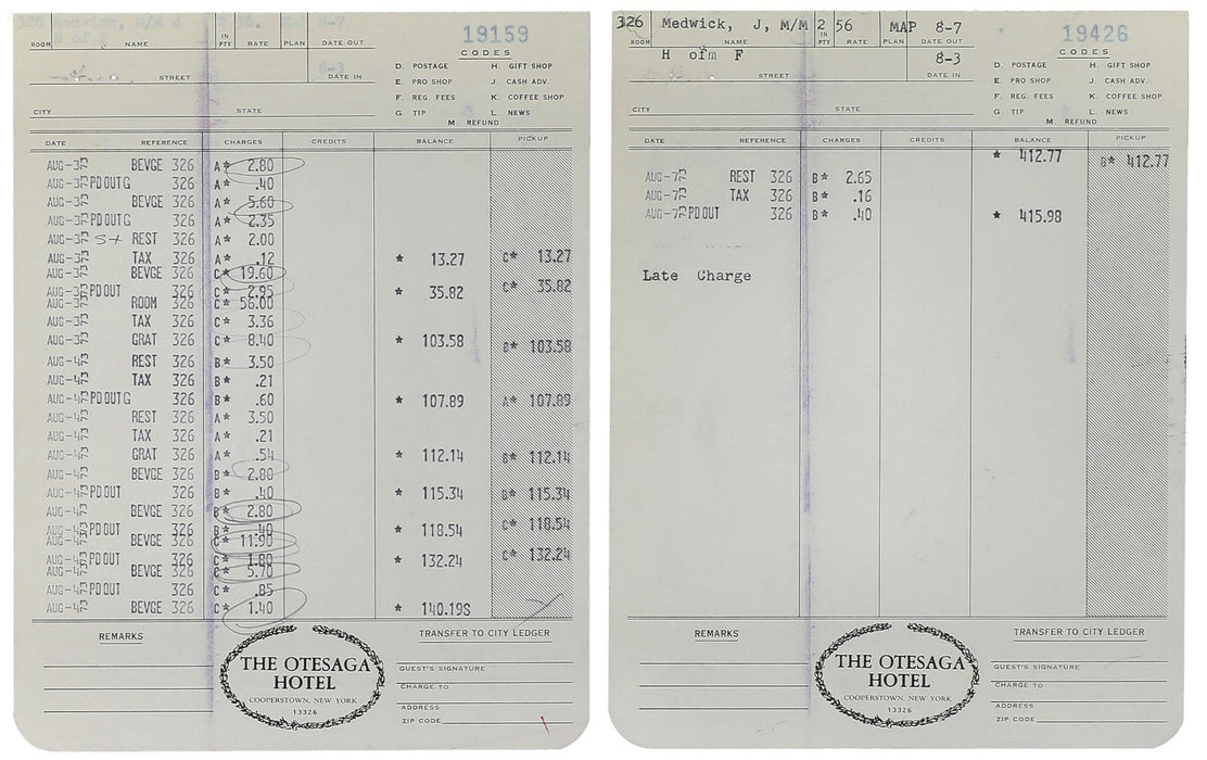 Joe Medwick Signed The Otesaga Hotel Cooperstown Receipt PSA DNA 10 Gem Mint