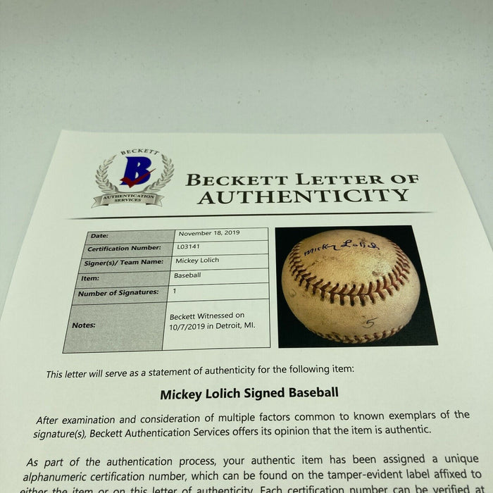 Mickey Lolich Signed Career Win No. 43 Final Out Game Used Baseball Beckett COA