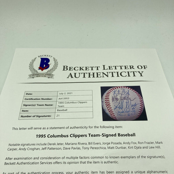 Derek Jeter Mariano Rivera Posada 1995 Columbus Clippers Signed Baseball Beckett