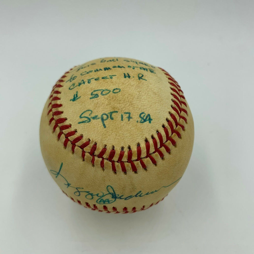 Reggie Jackson 500th Home Run 9-17-1984 Signed Inscribed Game Used Baseball JSA