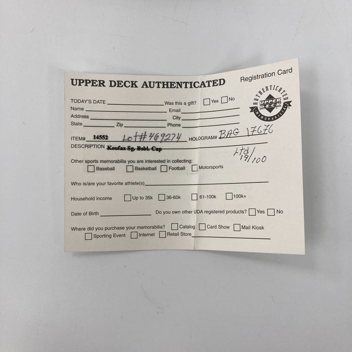 Sandy Koufax Signed Brooklyn Dodgers Game Model Hat UDA COA 19/100