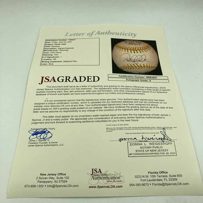 Stunning Derek Jeter Signed Official Gold Glove Baseball JSA COA Graded MINT 9