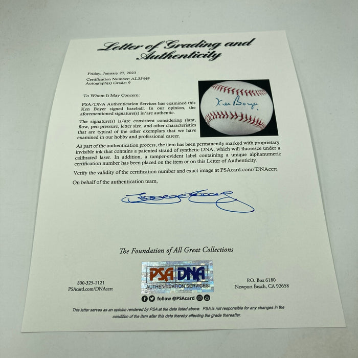 Beautiful Ken Boyer Single Signed Baseball PSA DNA Graded 9 MINT