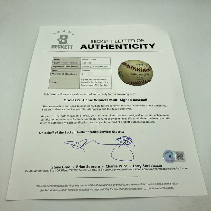 1971 Baltimore Orioles 20 Game Winners Signed Baseball Beckett COA RARE