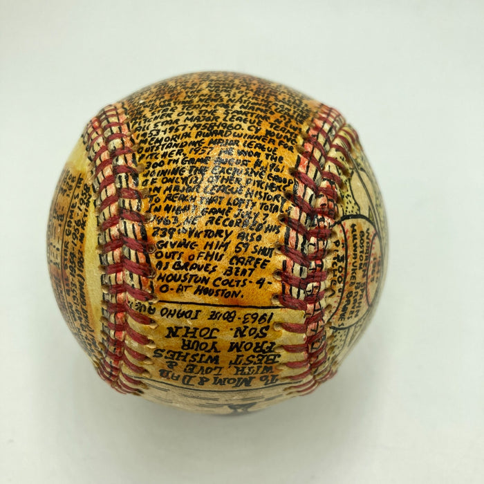 Beautiful Warren Spahn Hand Painted George Sosnak Folk Art Signed Baseball