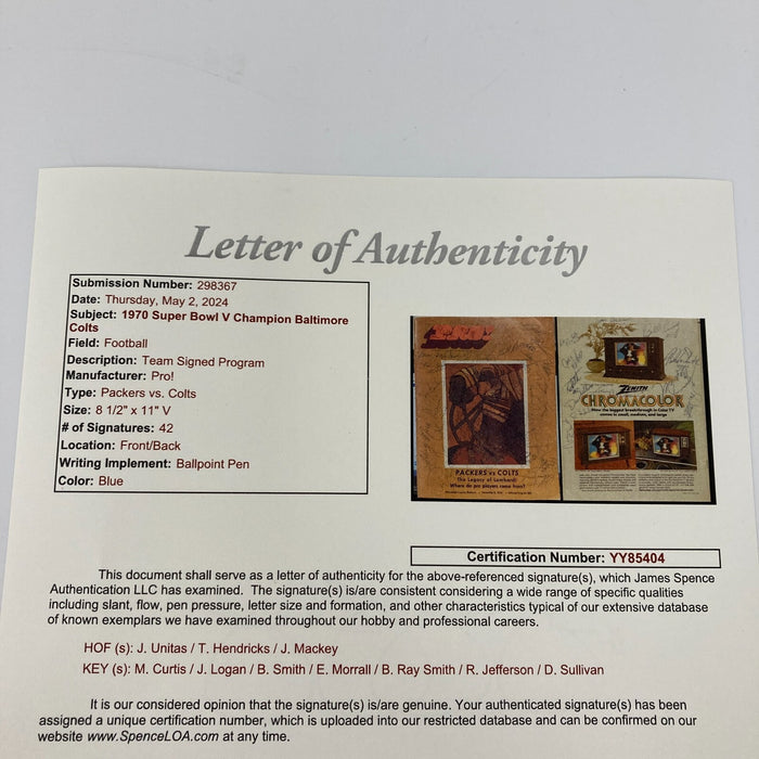 1970 Baltimore Colts Super Bowl V Champs Team Signed Program Johnny Unitas JSA