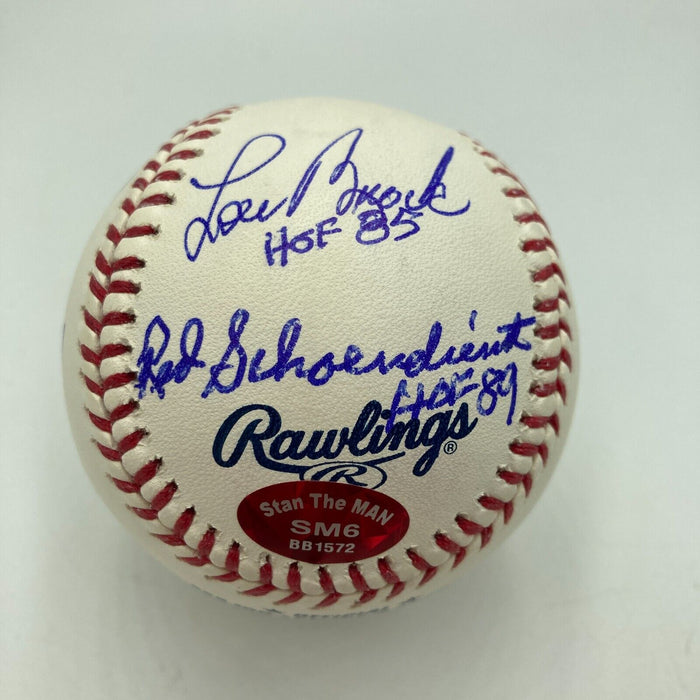 Stan Musial Bob Gibson Lou Brock St Louis. Cardinals HOF Signed Baseball PSA 10