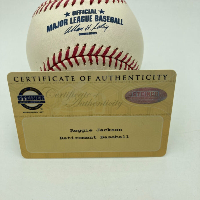 Reggie Jackson Jersey Retirement #44 8-14-93 	 5-22-04 Signed Baseball Steiner