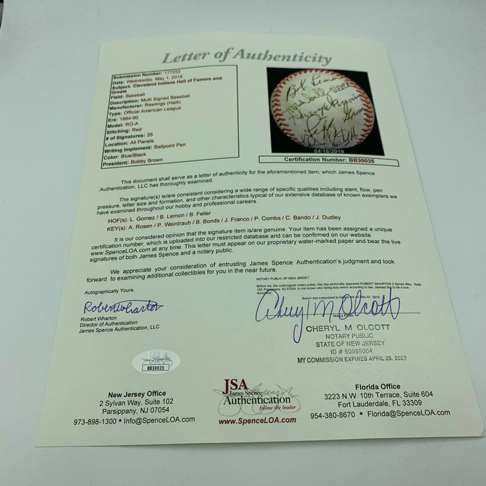 Jimmy Dudley Bob Feller Cleveland Indians Legends Signed Baseball 26 Sigs JSA