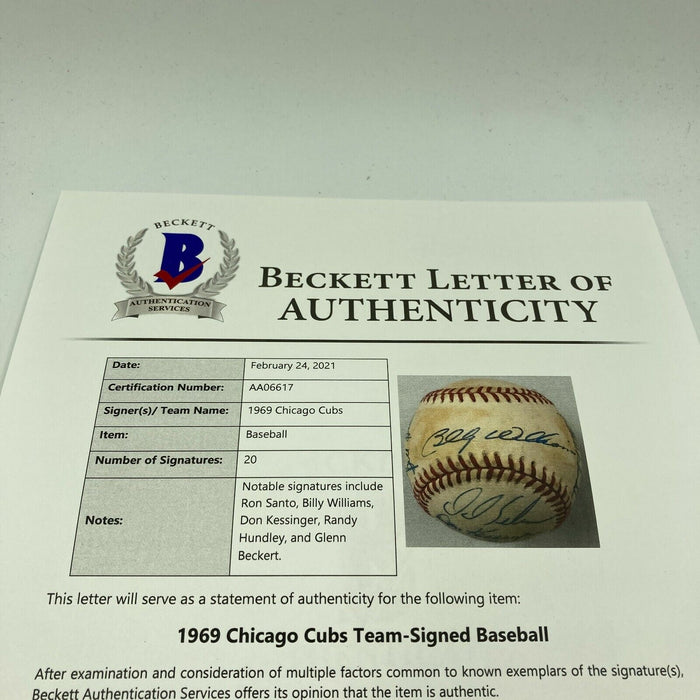 1969 Chicago Cubs Team Signed National League Baseball Beckett COA