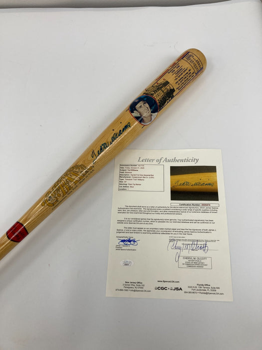 Ted Williams Signed Cooperstown Baseball Bat JSA COA