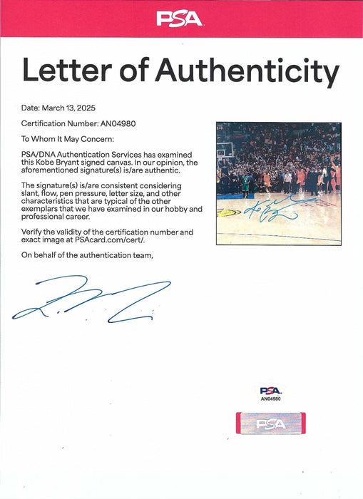 Beautiful Kobe Bryant Signed 2010 NBA Finals Game 7 20x38 Canvas Photo PSA DNA