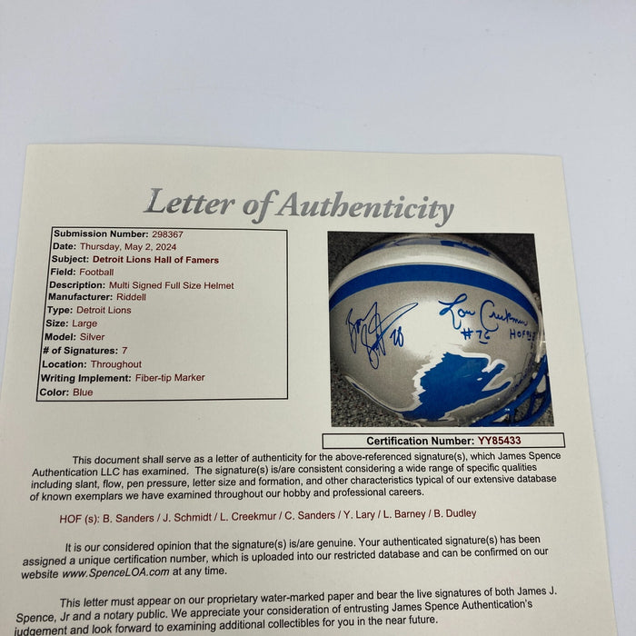Barry Sanders Detroit Lions Hall Of Fame Legends Multi Signed Helmet JSA COA