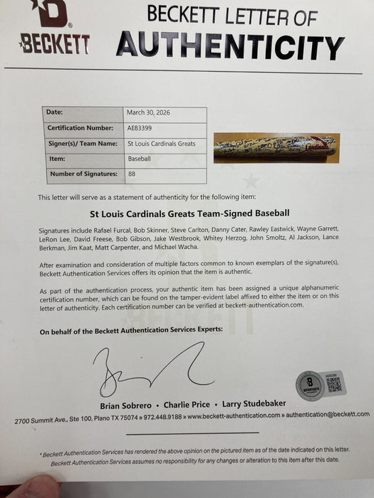 Beautiful St. Louis Cardinals Legends Signed Baseball Bat 88 Sigs! Beckett COA
