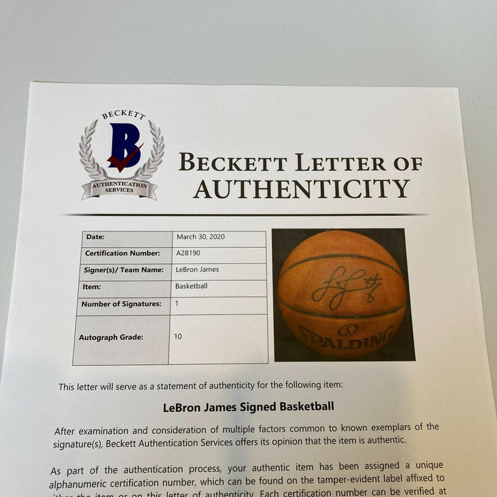 Lebron James Signed Game Used Spalding NBA Game Basketball Beckett GEM MINT 10