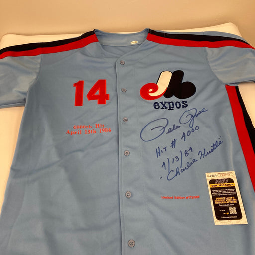 Pete Rose 4,000th Hit Signed Heavily Inscribed Montreal Expos Jersey JSA COA