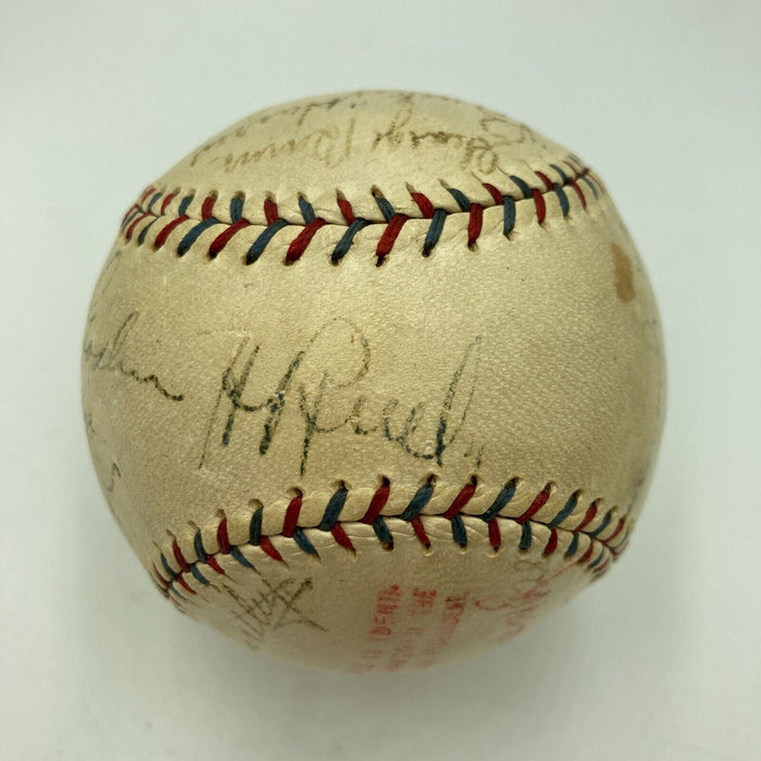 Goose Goslin, Sam Rice, Bucky Harris 1928 Senators & Indians Signed Baseball JSA