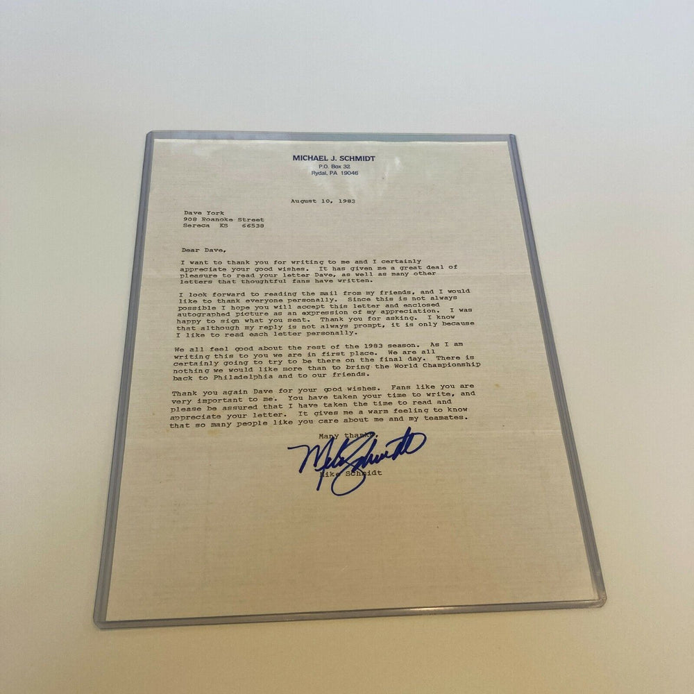 Mike Schmidt 1983 Signed Letter With Great Content World Series Phillies