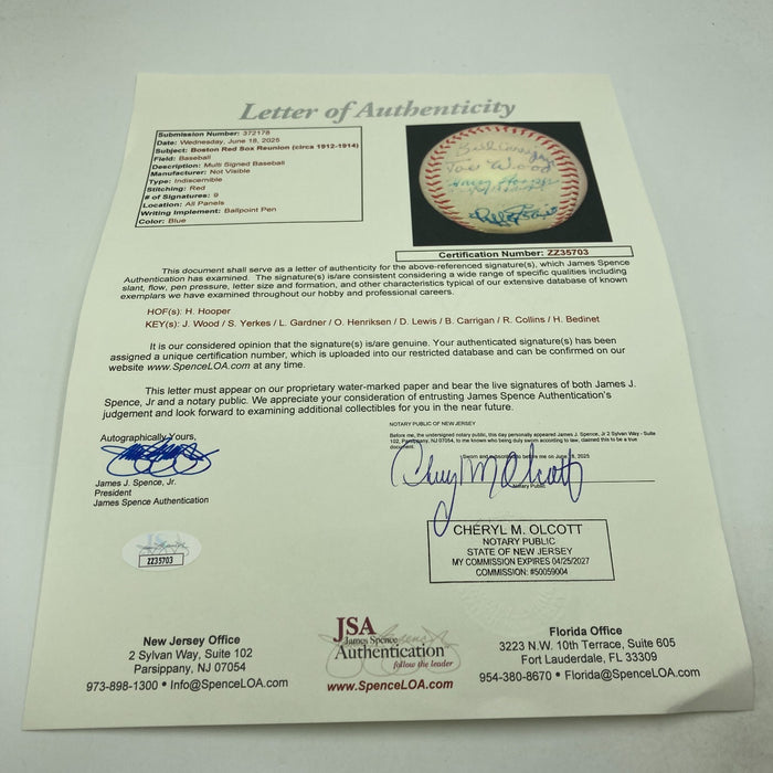 1912 Boston Red Sox World Series Champs Team Signed Baseball JSA COA
