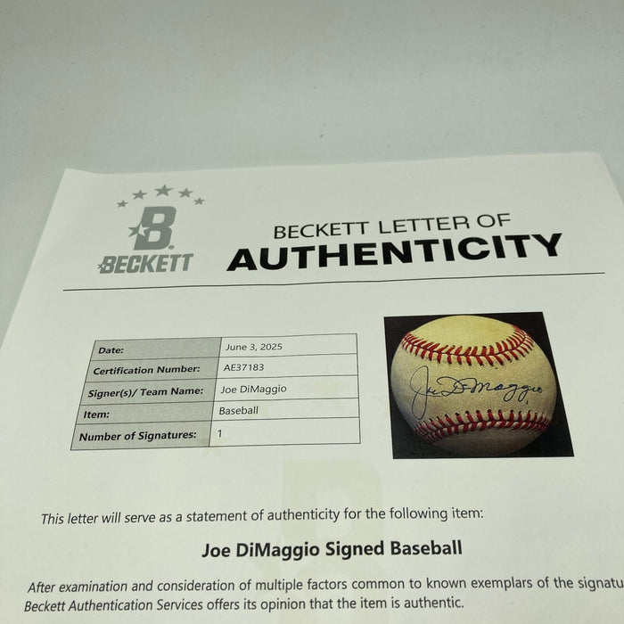 Nice Joe Dimaggio Signed Official American League Baseball Beckett COA