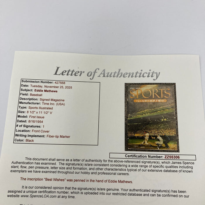 Eddie Mathews Signed 1954 Sports Illustrated First Issue JSA COA