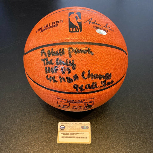 Robert Parish Signed Heavily Inscribed STAT NBA Game Basketball With Steiner COA