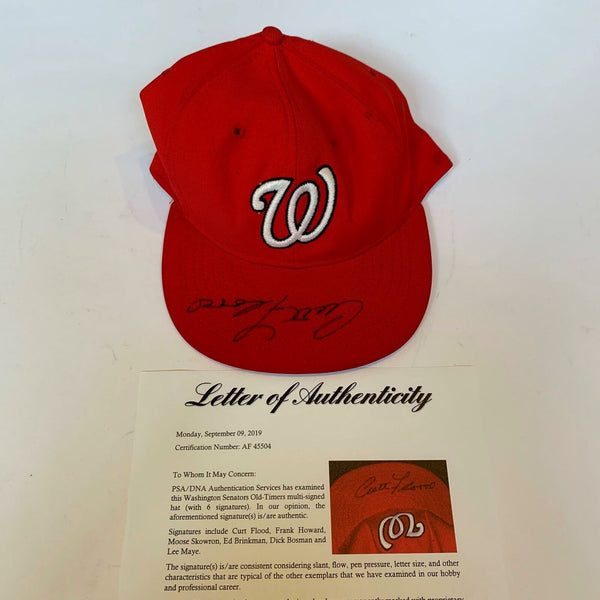 Curt Flood Frank Howard Multi Signed Vintage Washington Senators Hat PSA DNA