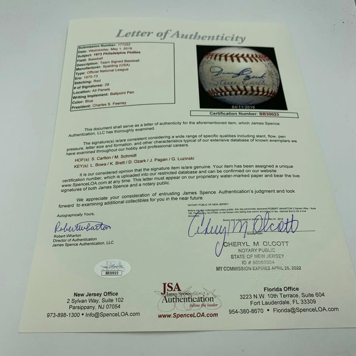Mike Schmidt Rookie Season 1973 Philadelphia Phillies Team Signed Baseball JSA