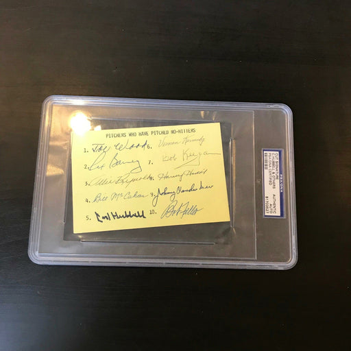 Extraordinary 1910's-1950's No Hitter Pitchers Signed Card 10 Signatures PSA DNA