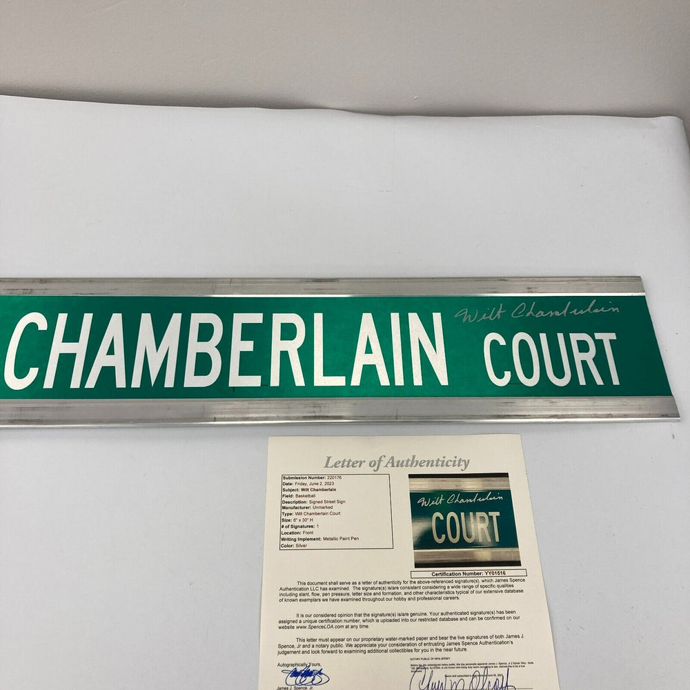 Wilt Chamberlain Signed 6x30 Street Sign Wilt Chamberlain Court JSA COA