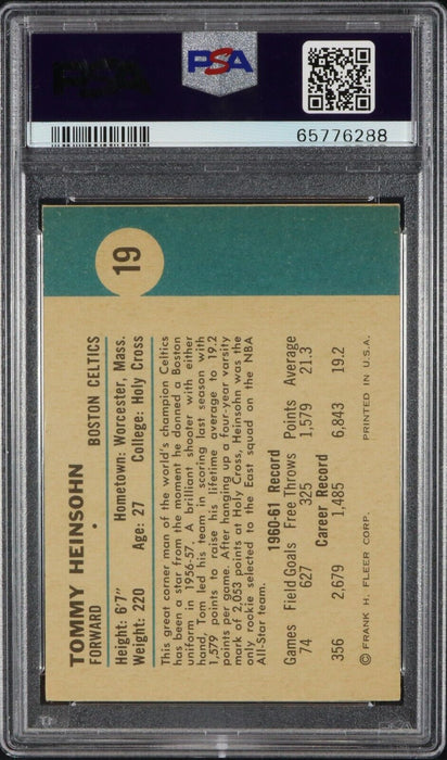 Tom Heinsohn (HOF) Signed 1961-62 Fleer #19 PSA/DNA GEM MINT 10