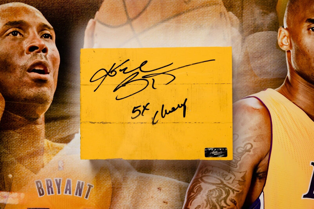 Kobe Bryant 5x NBA Champs Signed Lakers Game Used Floor PSA DNA & Panini COA