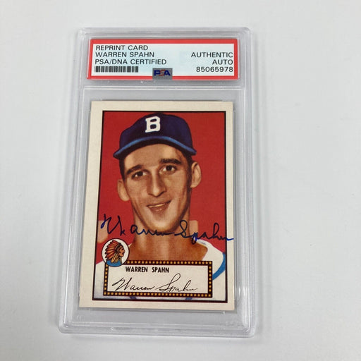 Warren Spahn Signed 1952 Topps RC Reprint Card PSA DNA Auto