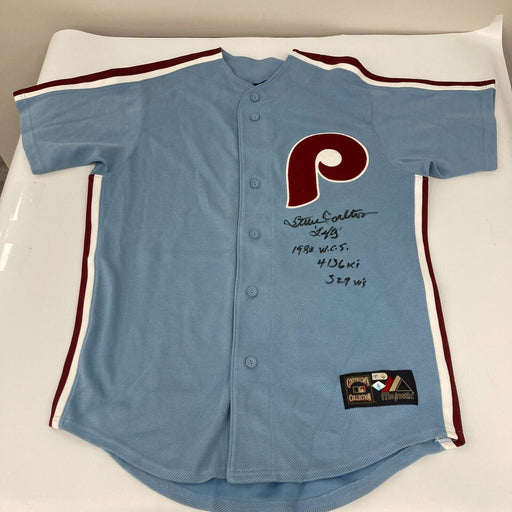 Steve Carlton Signed Heavily Inscribed STATS Philadelphia Phillies Jersey