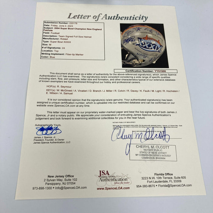 2004 New England Patriots Super Bowl Champs Team Signed Helmet JSA COA