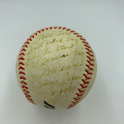 Joe DiMaggio Signed First Pitch Baseball From Tokyo, Japan Old Timers Day JSA