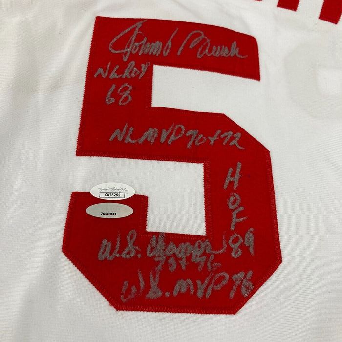 Johnny Bench Signed Inscribed Cincinnati Reds STAT Mitchell & Ness Jersey JSA