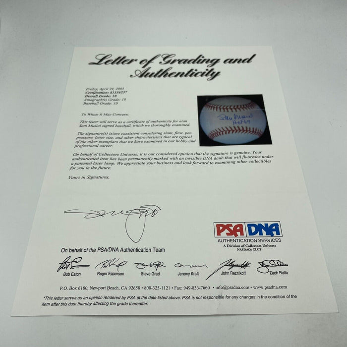 Stan Musial HOF 1969 Signed MLB Baseball PSA DNA Graded GEM MINT 10