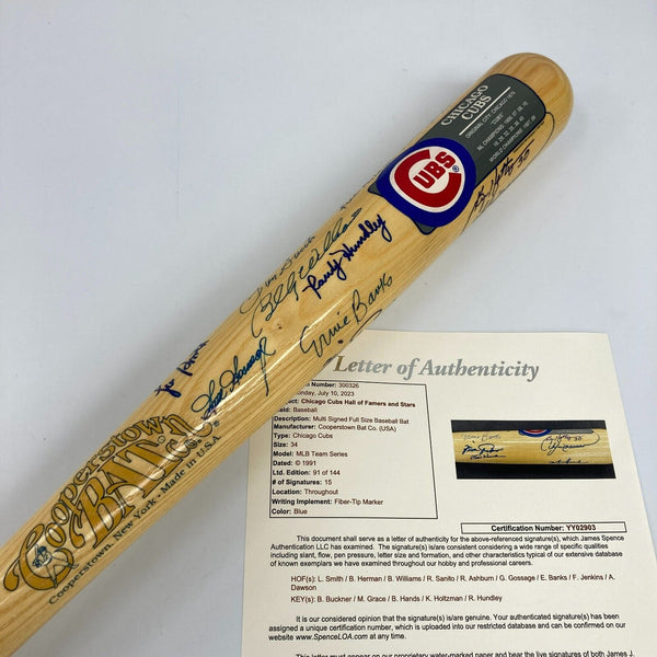 Beautiful Chicago Cubs Legends Multi Signed Cooperstown Bat Ernie Banks JSA COA