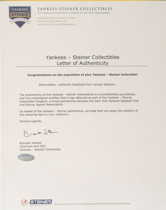 Derek Jeter Signed New York Yankees Game Used Seatback With Steiner COA