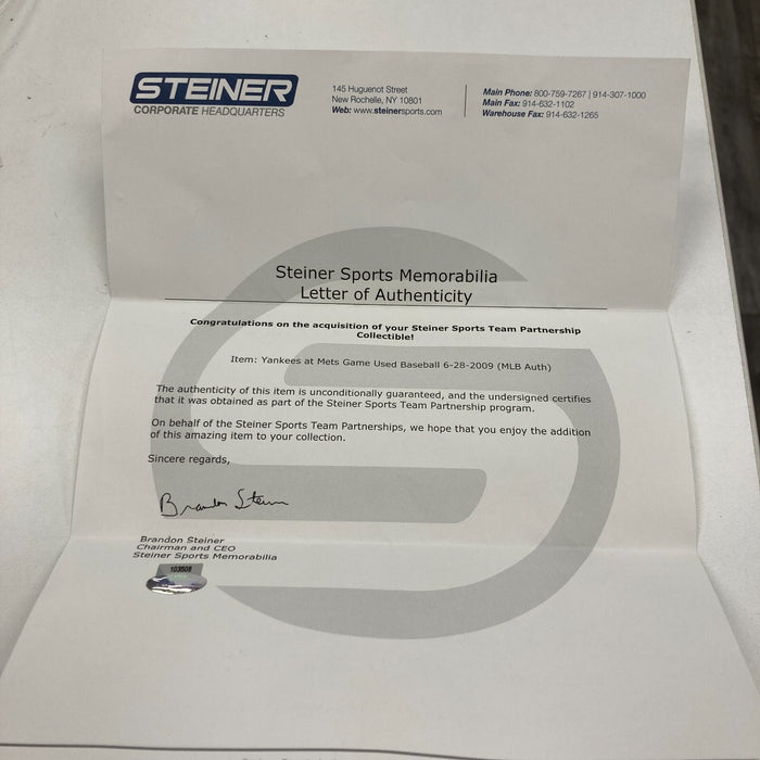 Historic Mariano Rivera 500th Save 6-28-09 Signed Game Used Baseball Steiner COA