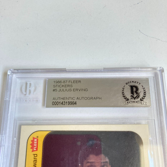 1986-87 Fleer Sticker Julius Erving Dr. J Signed Basketball Card Auto BGS