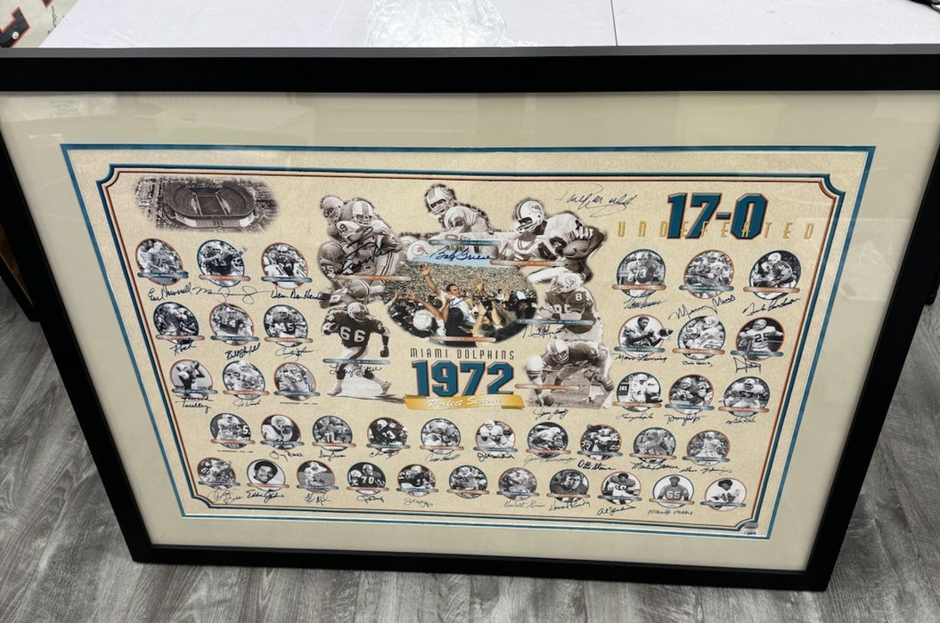 1972 Miami Dolphins Super Bowl Champs Team Signed Lithograph Photo JSA COA
