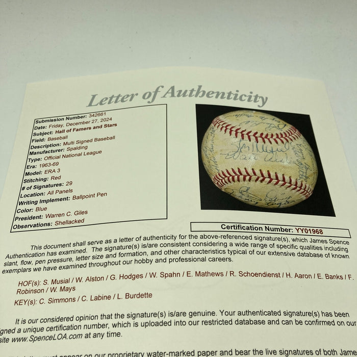 Willie Mays Hank Aaron Stan Musial 1950's Hall Of Fame Multi Signed Baseball JSA